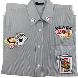 Las Olas Vintage Casino Gambling Embroidered Pinstripe Button Down Shirt  Medium